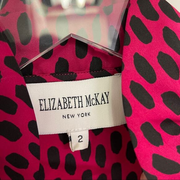 ELIZABETH MCKAY Tank Size 2 Dot Silk Stretch Blend Button Up Blouse Animal Spots - Picture 2 of 10